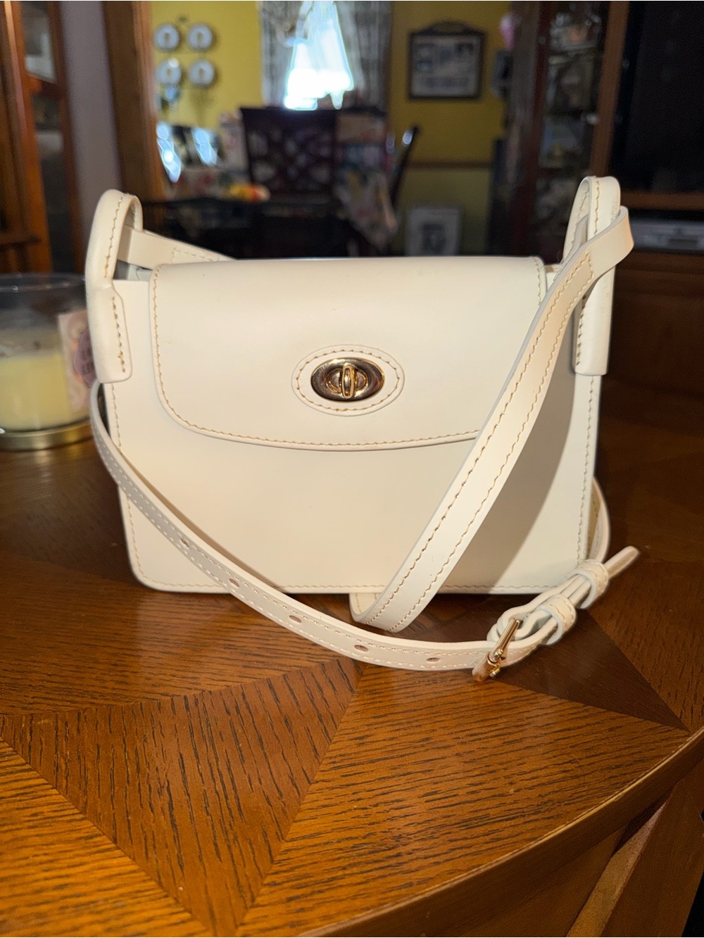 Dooney & Bourke Cream Leather Crossbody with Gold Turn-Lock